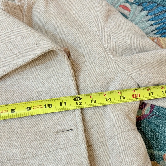 Vintage 60s 70s Givenchy wool herringbone peacoat with embroidered insignia 6 - Picture 8 of 12